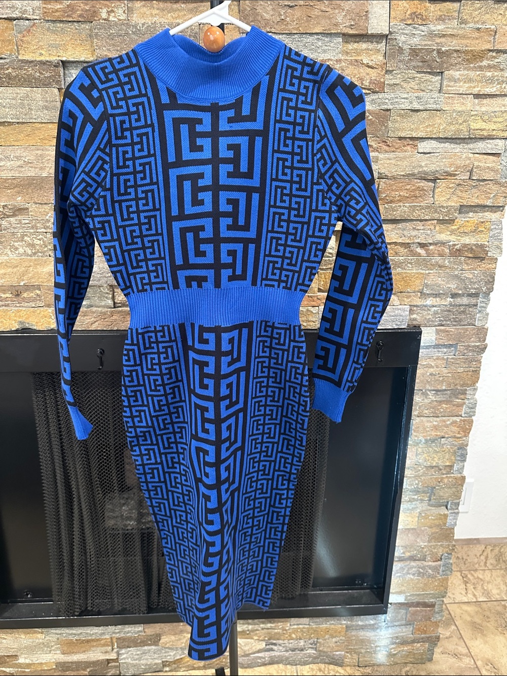 Blue and Black Geometric Knit Dress size S
